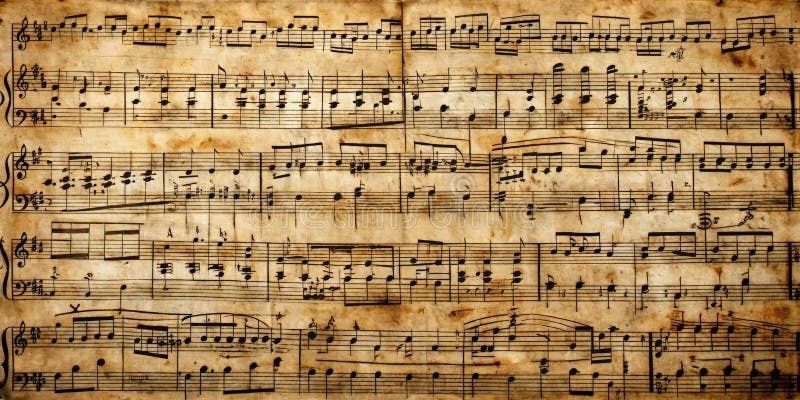 Gulnad handskriven notsida med täta musiknoter och ackord
